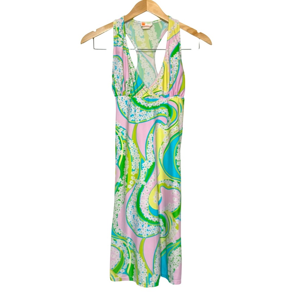 Spunkwear Womens Psychedelic Floral Racerback Athletic‎ Dress Pink Green Small